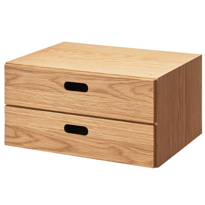 Oak Stacking Chest Drawer 2 Tiers Thin