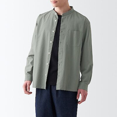 Men's Washed Oxford Stand Collar Shirt.