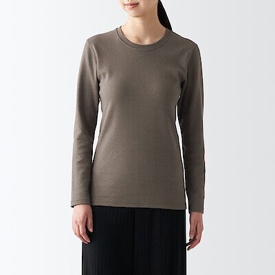 Women's Cotton and Wool Crew Neck Long Sleeve T-shirt
