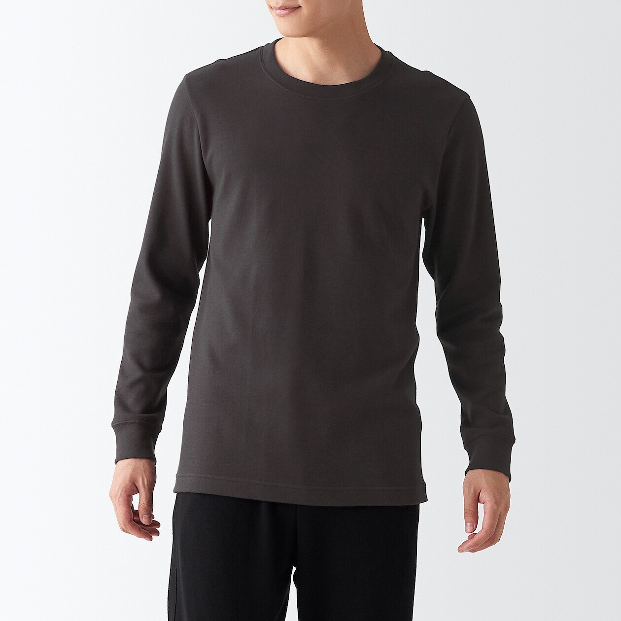Men's Cotton and Wool Crew Neck Long Sleeve T-shirt 2A
