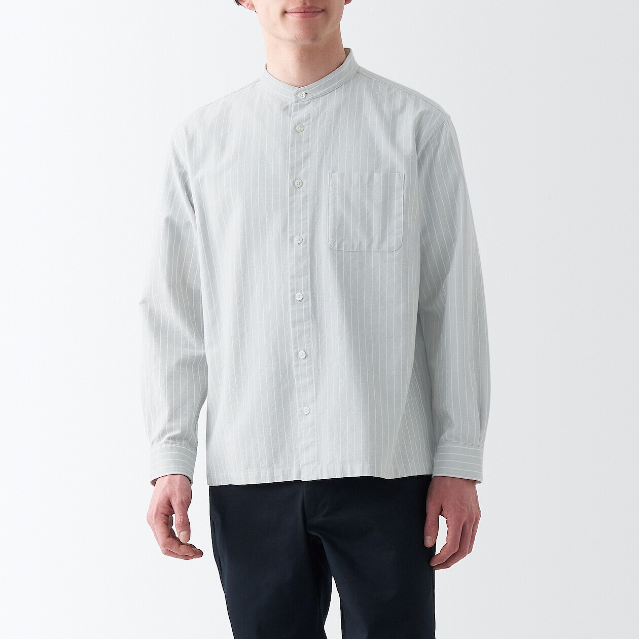 Men's Washed Oxford Stand Collar Shirt.