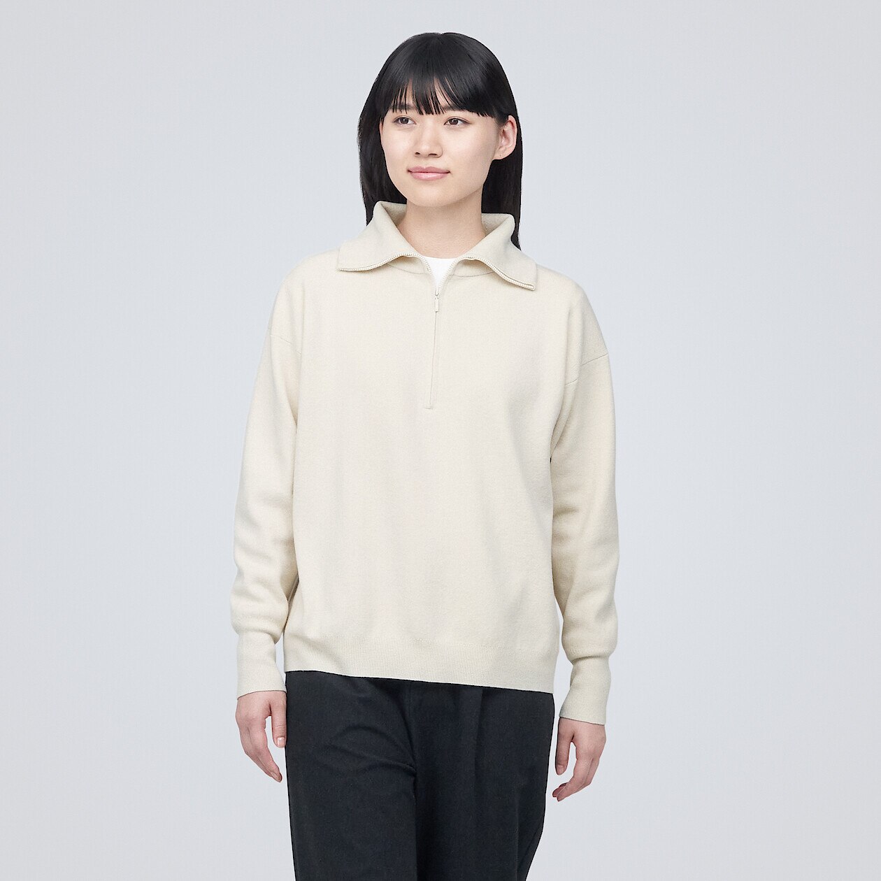 Women's Milano Rib Half Zip Jumper | MUJI