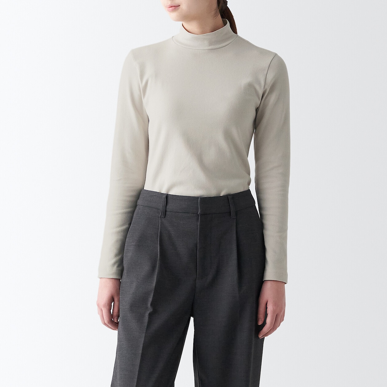 Women's Stretch Ribbed High Neck T-shirt. | MUJI