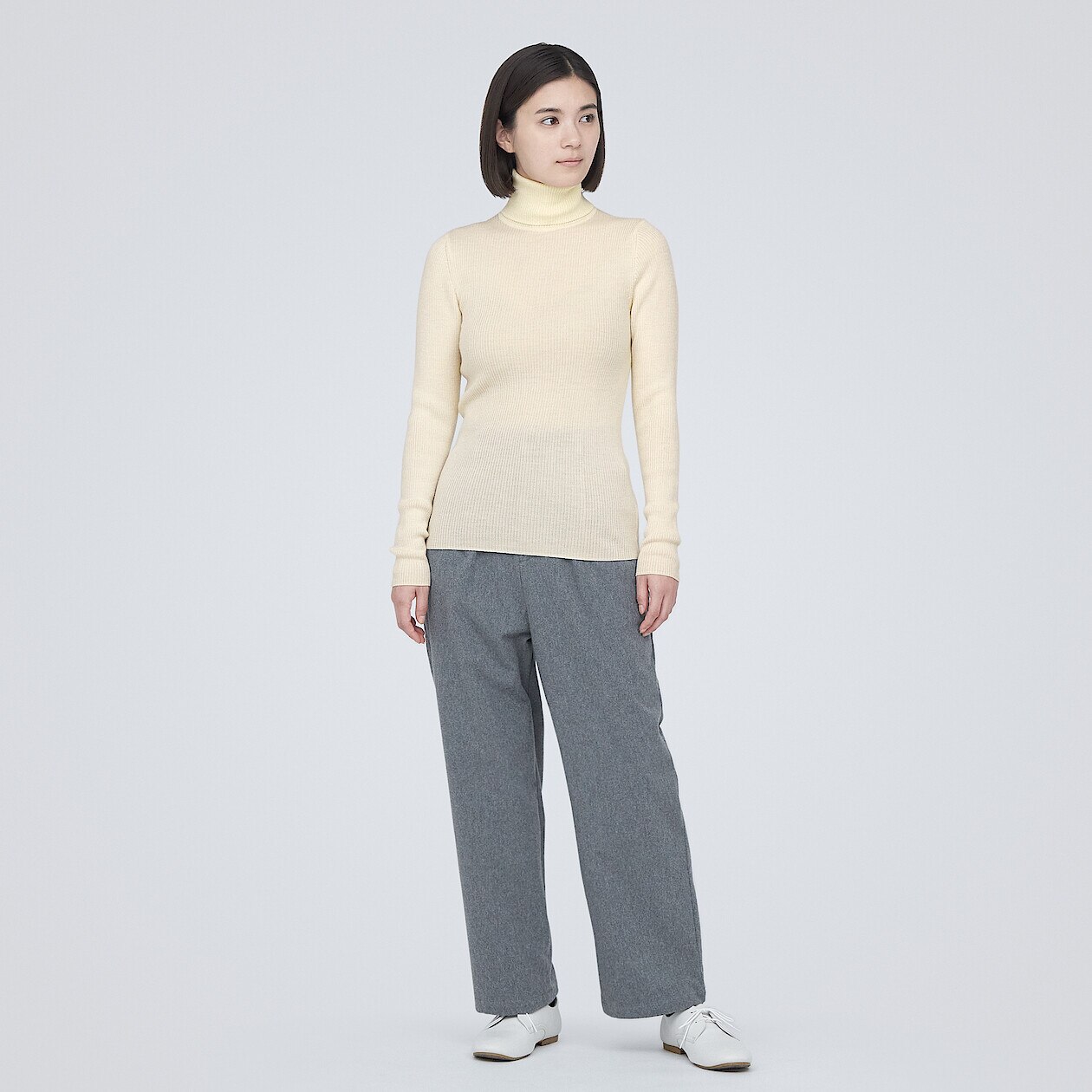 Women's Non-Itchy Ribbed Turtle Neck Jumper | MUJI